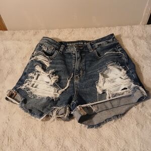 American Eagle Outfitters Blue Distressed Jean Shorts